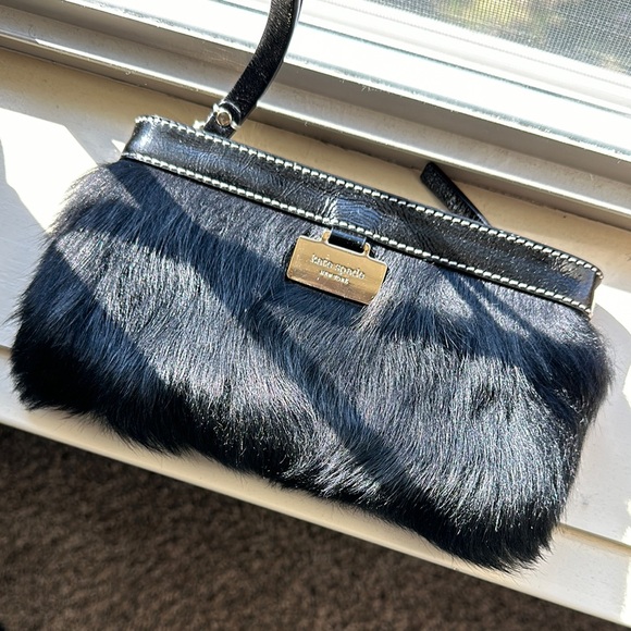 Kate Spade Faux Fur Wristlet Limited Edition. Pink interior w/ gold polka dots - Picture 9 of 9